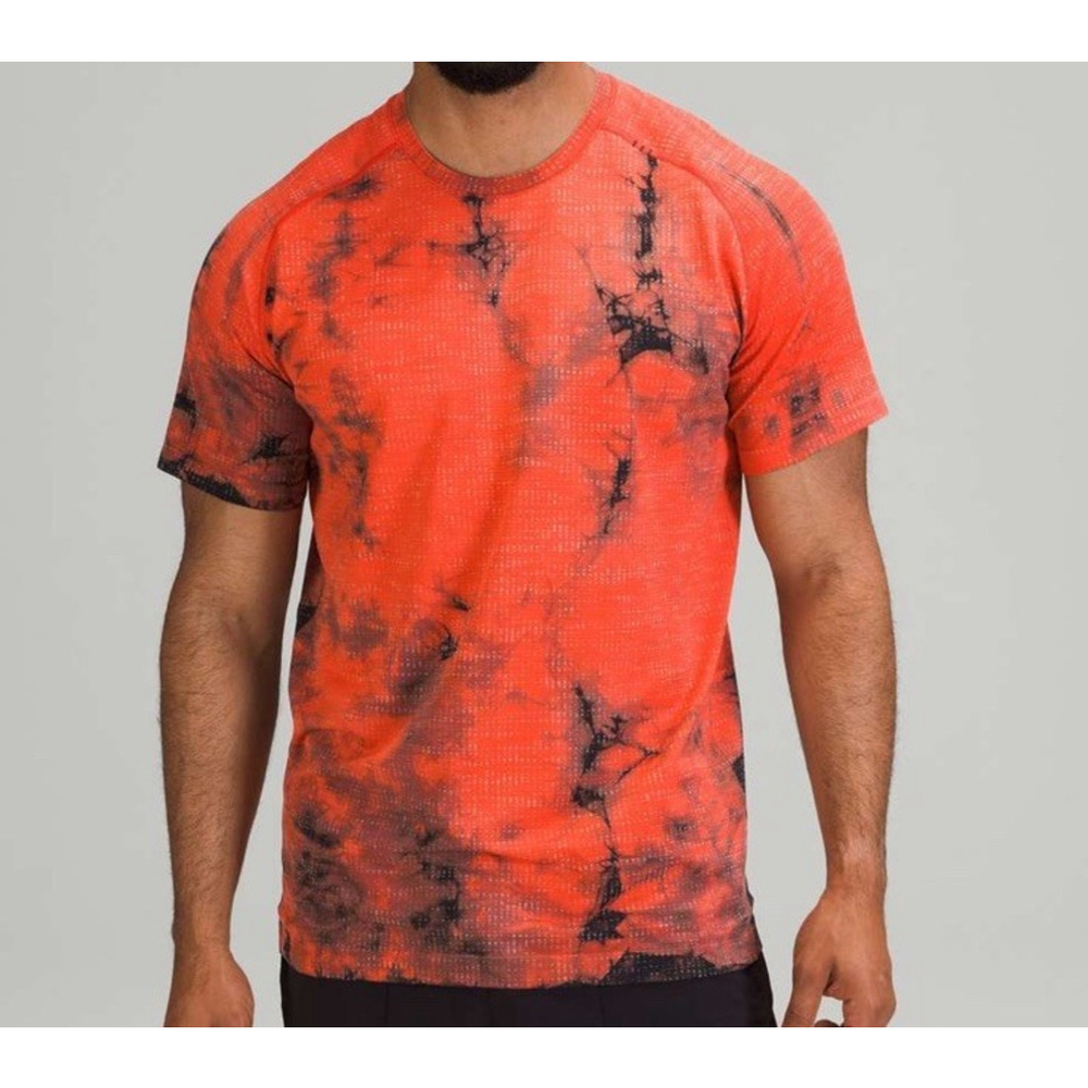 LULULEMON METAL VENT SHORT SLEEVE ORANGE BLACK SIZE MEDIUM - Picture 7 of 8